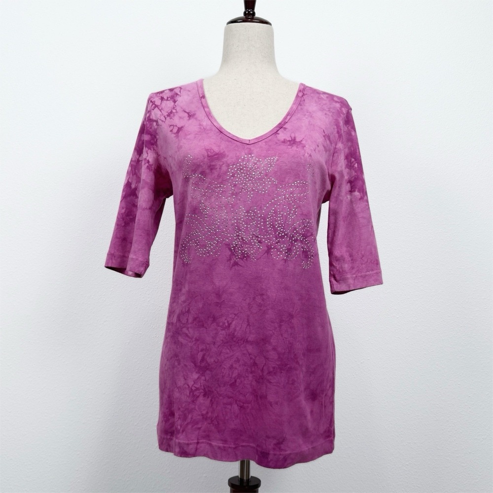 Sledge USA Top Womens L Pink‎ Tie Dye Bling Embellished Fairy Grunge Rock Y2K